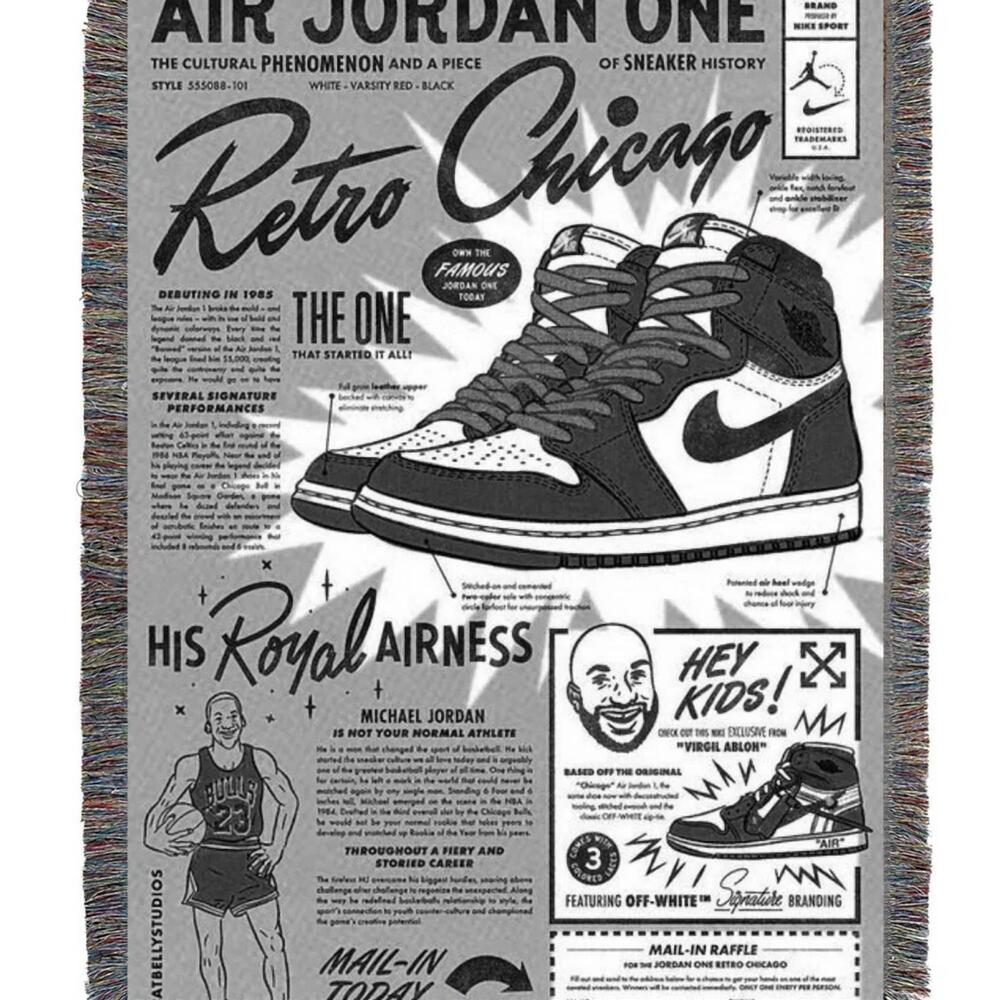 NEW MARQ THE LABEL retro jordan tapestry blanket in multi